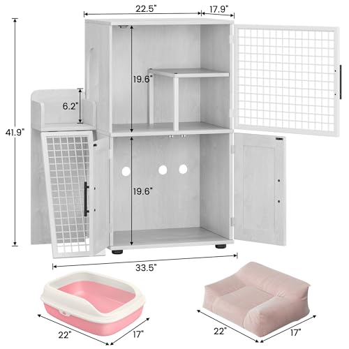 Cat Litter Box Enclosure with Platform, Double Layer, 33.5" L x 17.9" W x 41.9" H, Wax Wood E700054