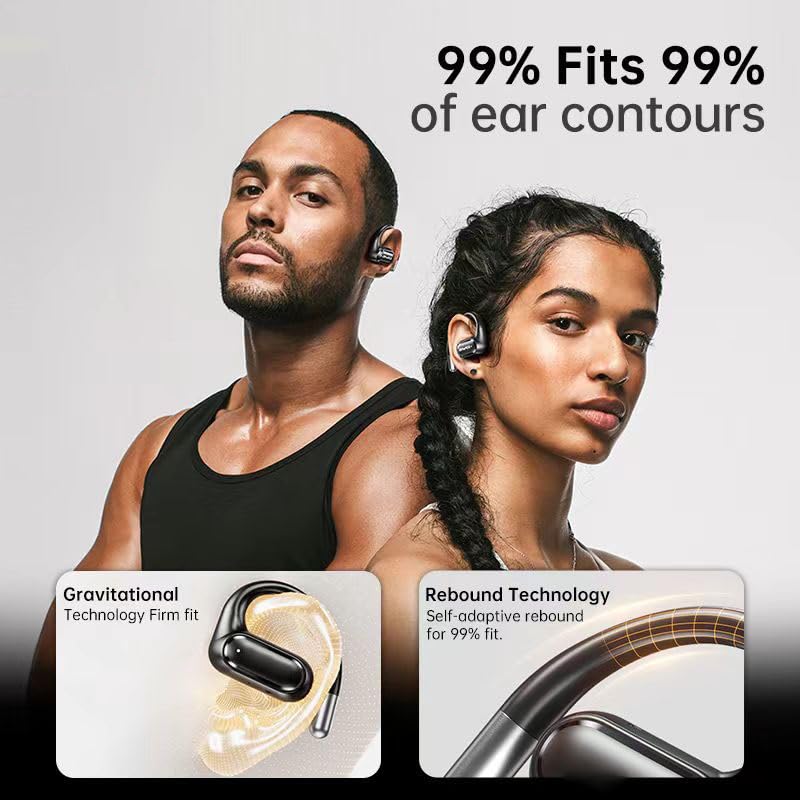Black Open Ear Bluetooth Wireless Earbuds with Ear Hooks 50H Playtime W4630