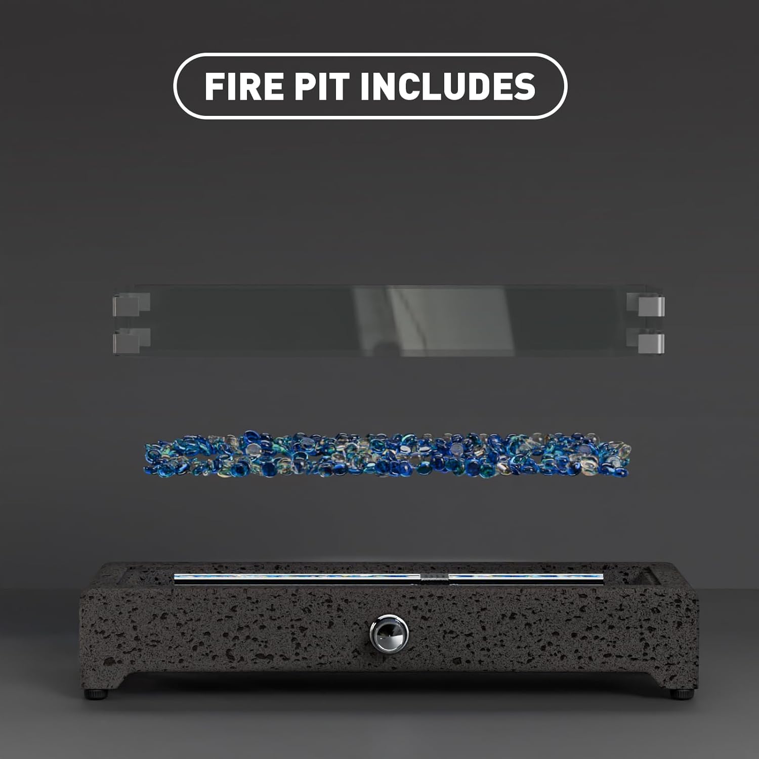 28" Tabletop Propane Fire Pit with Stainless Steel Burner and Glass Rocks Z1006