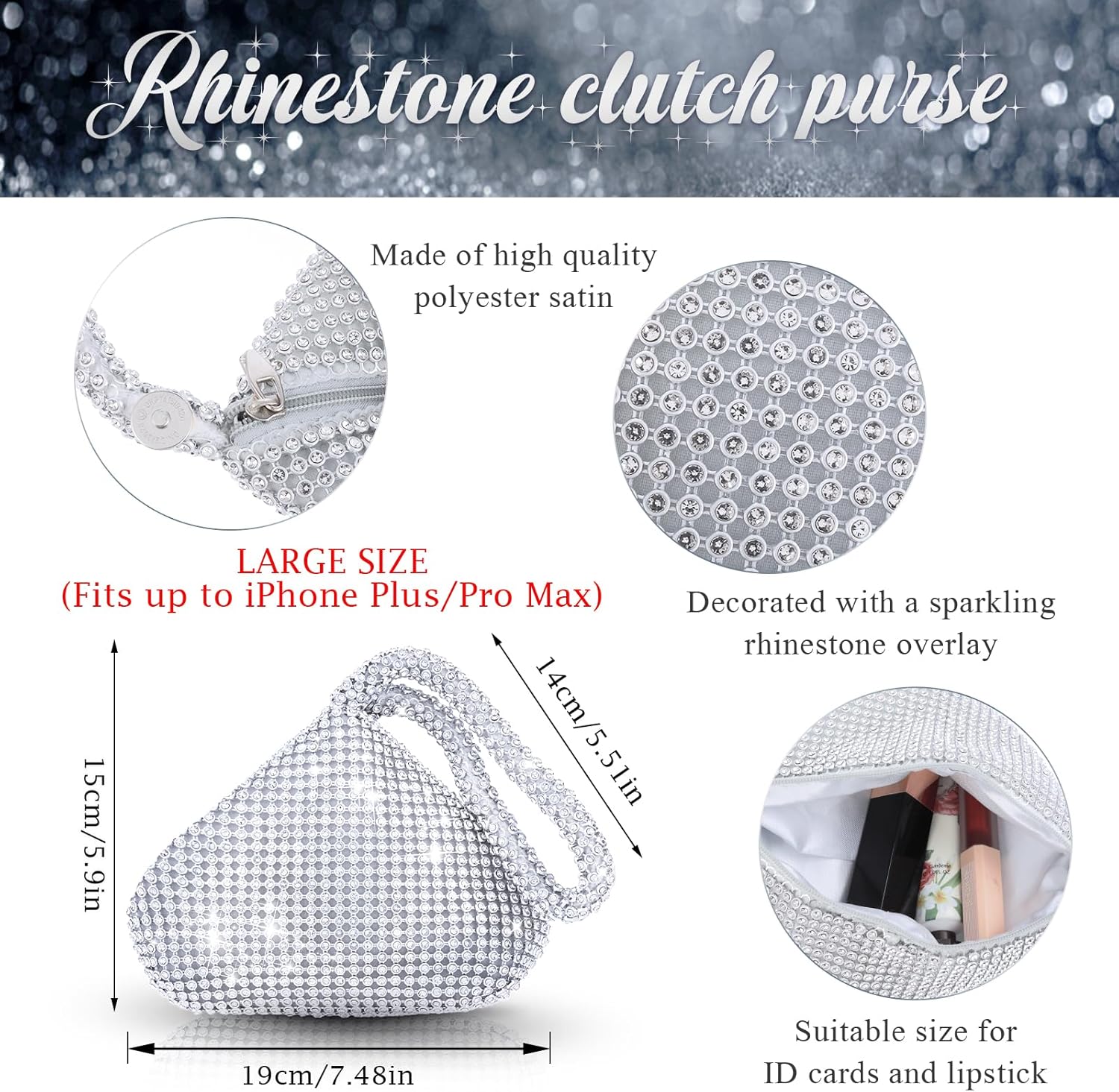 Silver Rhinestone Clutch Bag (Large) W235345
