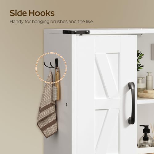 White Double-Door Wall Mounted Bathroom Cabinet with Fabric Drawer H7088