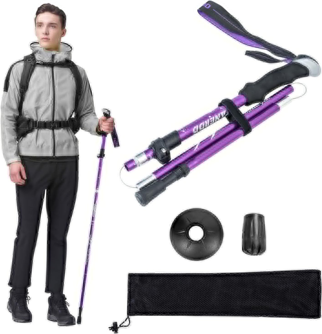 Purple Collapsible Aluminum Hiking Trekking Pole with EVA Foam Handle B6215