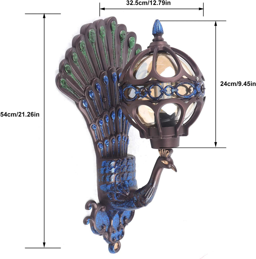 Peacock Wall Light Sconces, Metal and Glass Stained Wall Lamp, LED Antique Wall Mounted Lamp, E27 M72686