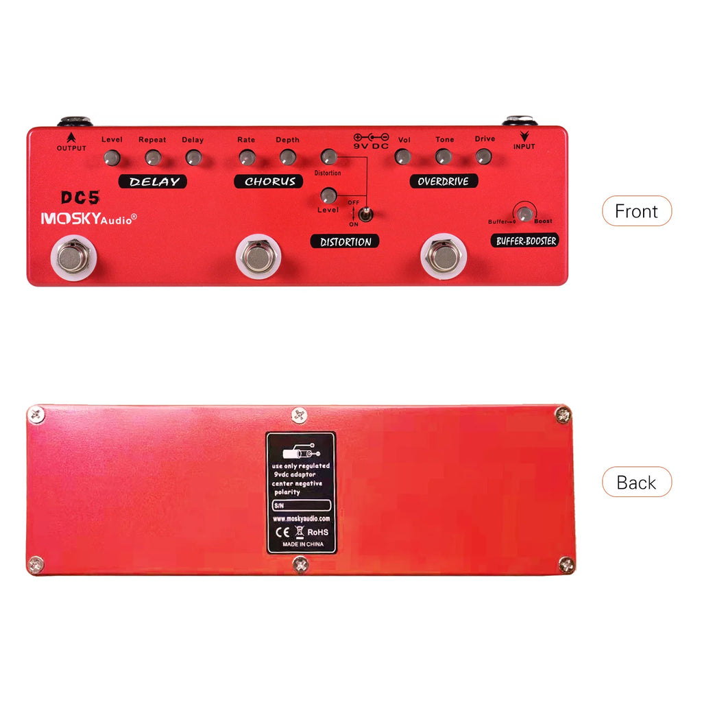 6-in-1 Multi-Effects Guitar Pedal with Delay, Chorus, Distortion, Overdrive, Booster, Buffer V724585