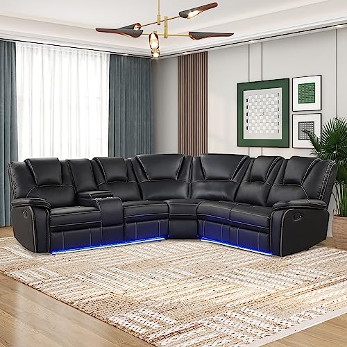 Brown Manual Reclining Sectional Sofa with LED Z503046