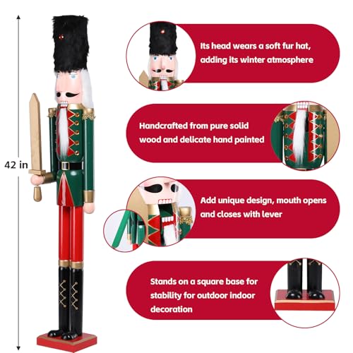 42 Inch Wooden Christmas Nutcracker with Black Fur Hat H325926