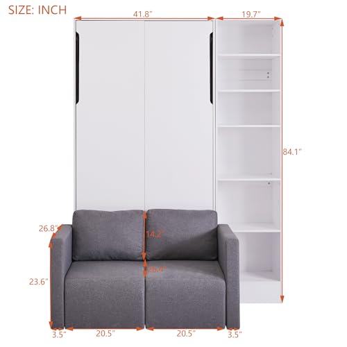Queen Murphy Wall Bed with Sofa and Storage Shelves L109
