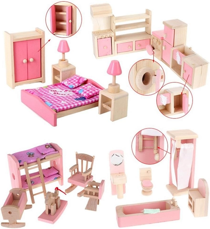 Pink Wooden Dollhouse Furniture Set A5794