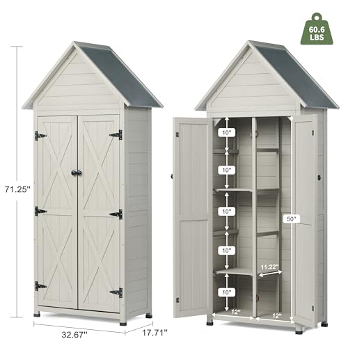 71" Wooden Outdoor Storage Shed with Adjustable Shelves S563