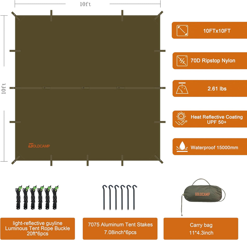 70D Nylon 10''X10'' Waterproof Camping Tarp I138