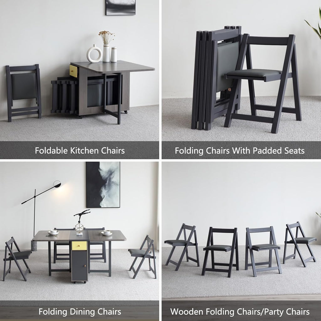 5-Piece Folding Dining Table and Folding Chairs Set, Grey V16120