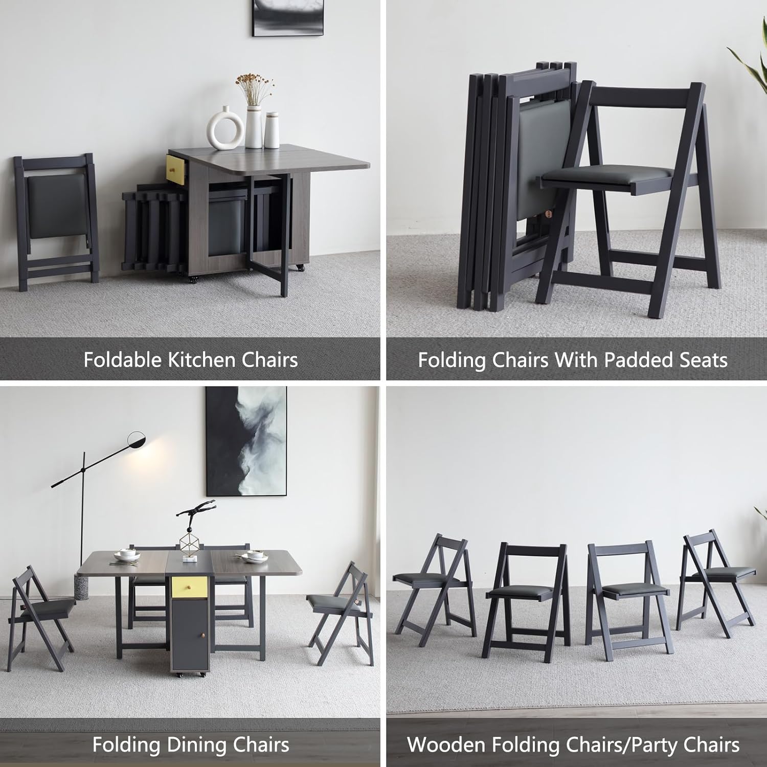 5-Piece Folding Dining Table and Folding Chairs Set, Grey V16120