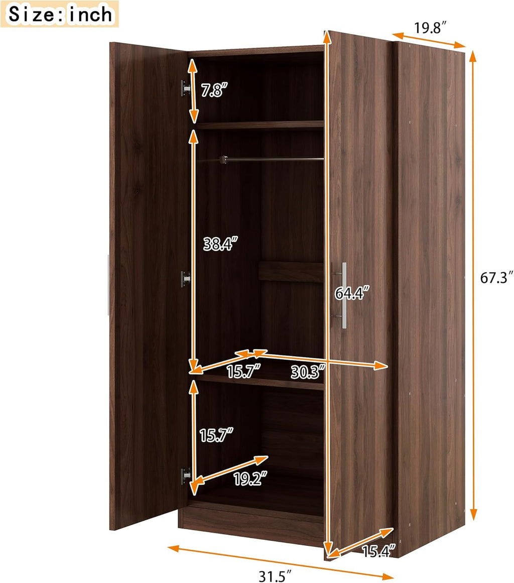 Brown Wooden Armoire with Hanging Rod and Storage Shelves A9302