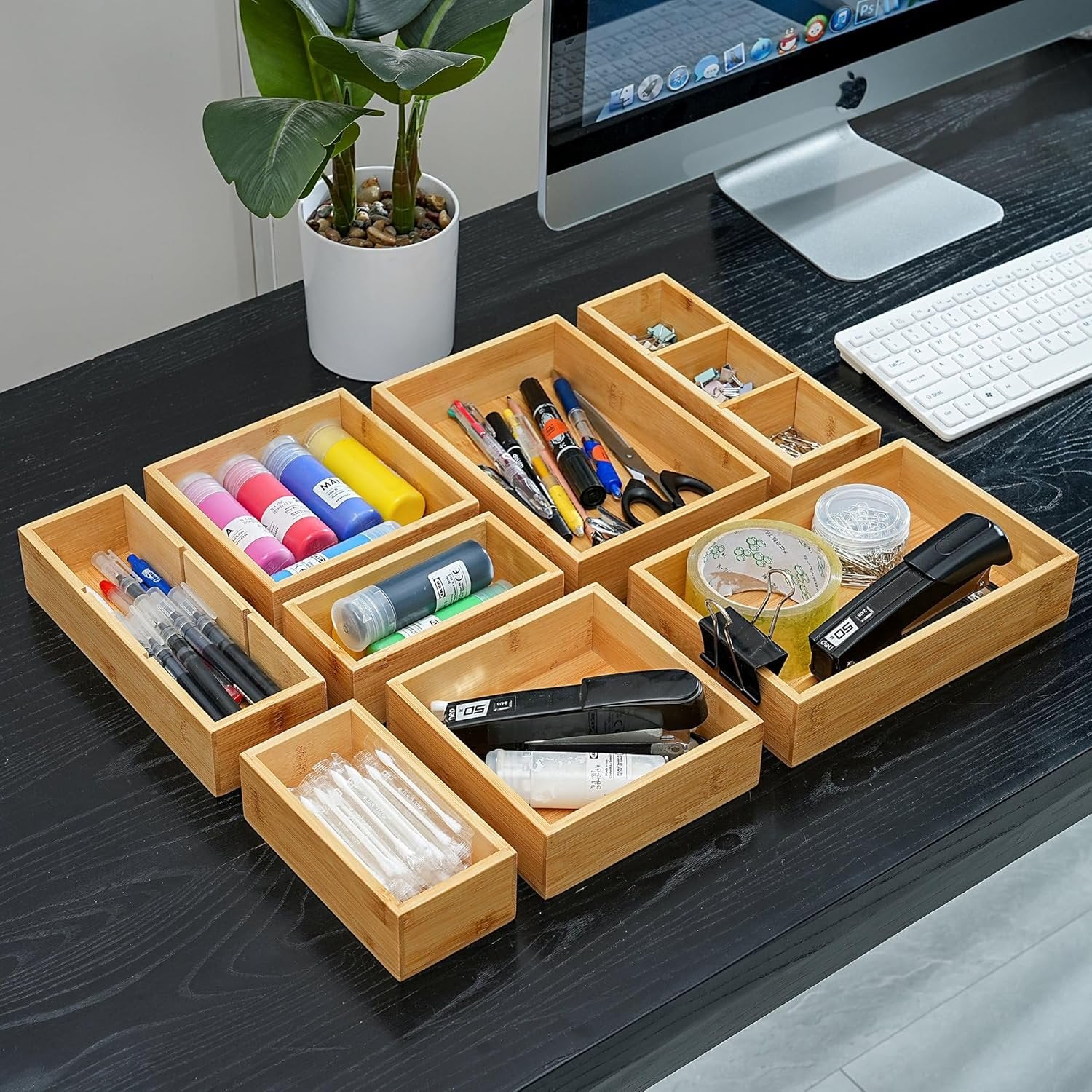 Set of 9 Bamboo Wood Drawer Organizer E576