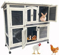 Large Double Story Wooden Rabbit Hutch on Wheels with Washable Tray X57170