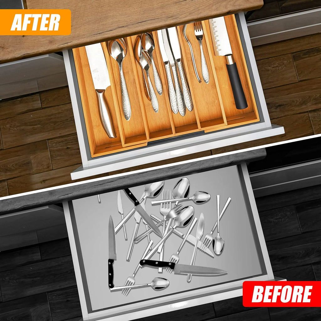 Bamboo Cutlery Tray Organizer Expandable Kitchen Drawer Storage Q8368