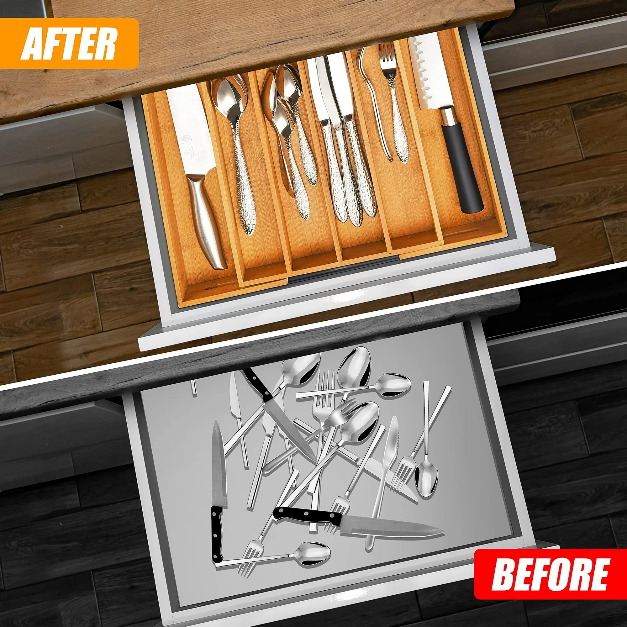 Bamboo Cutlery Tray Organizer Expandable Kitchen Drawer Storage Q8368