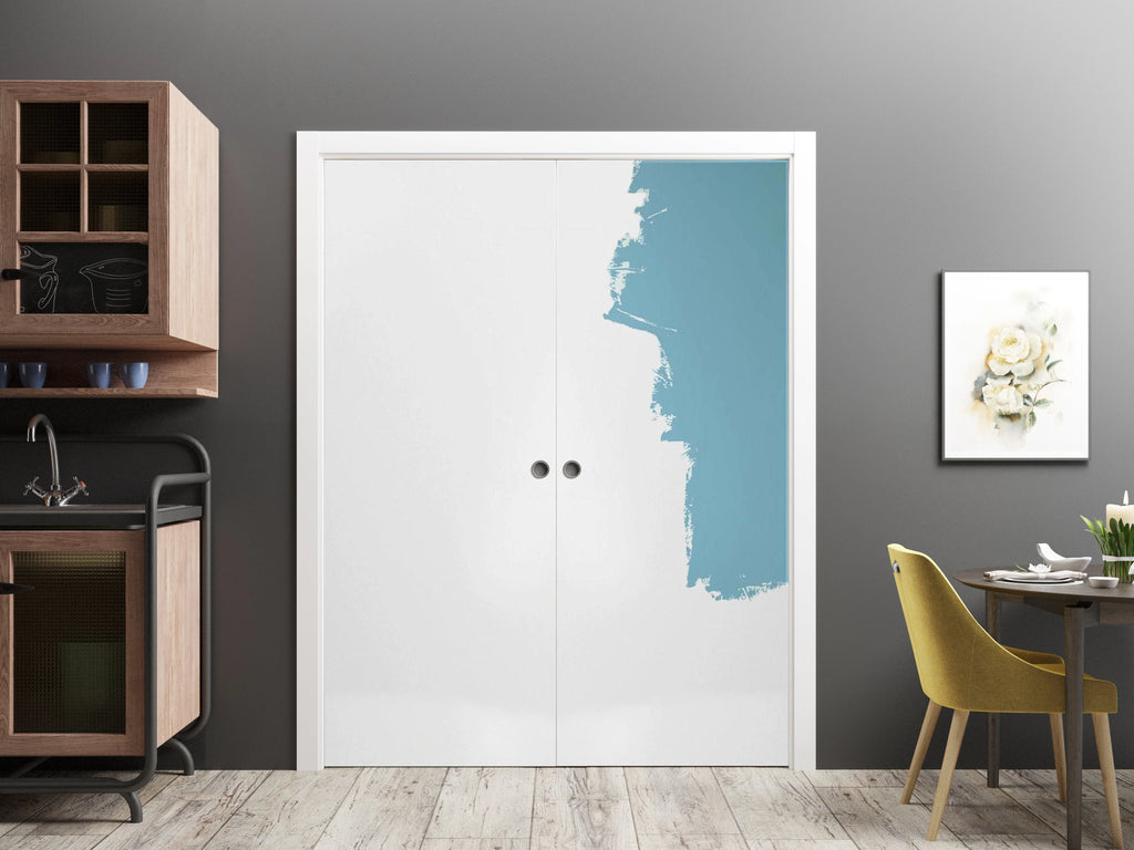 Sliding French Double Pocket Doors 84 x 80 inches Solid Wood Interior Doors Q23348
