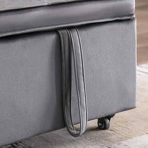 Dark Grey Upholstered Convertible Folding Sofa Bed with Storage Pocket X918732
