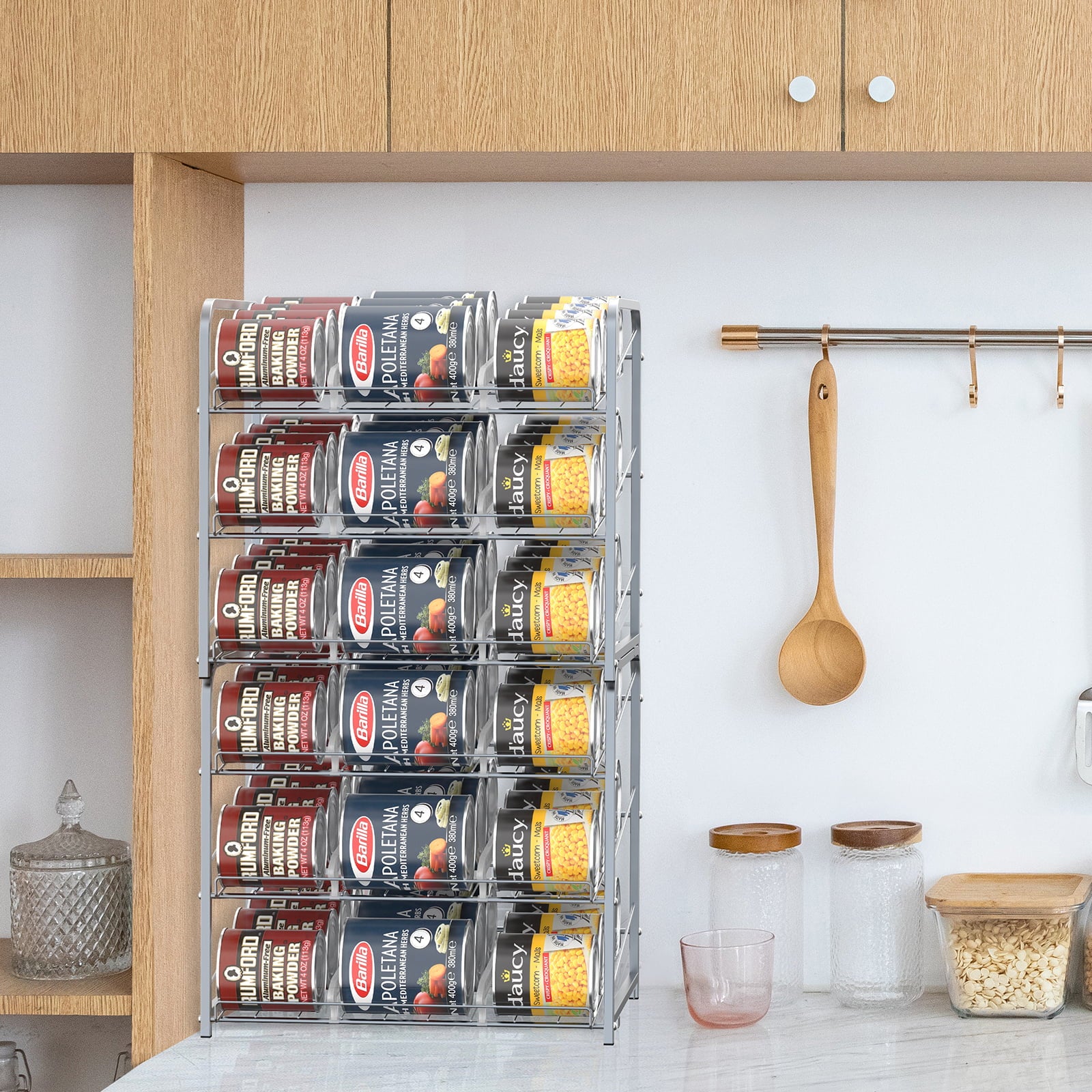 2 Pack 3-Tier Stackable Can Rack Organizer Storage Holder, Silver D866