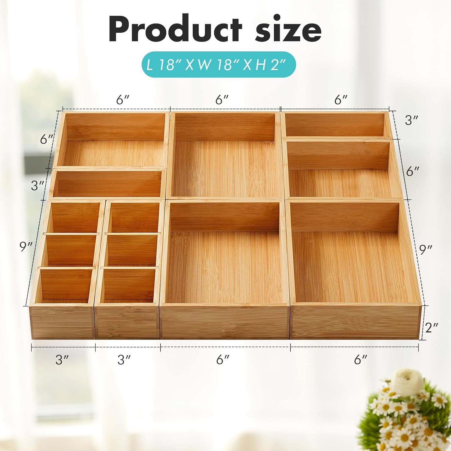 Set of 9 Bamboo Wood Drawer Organizer E576