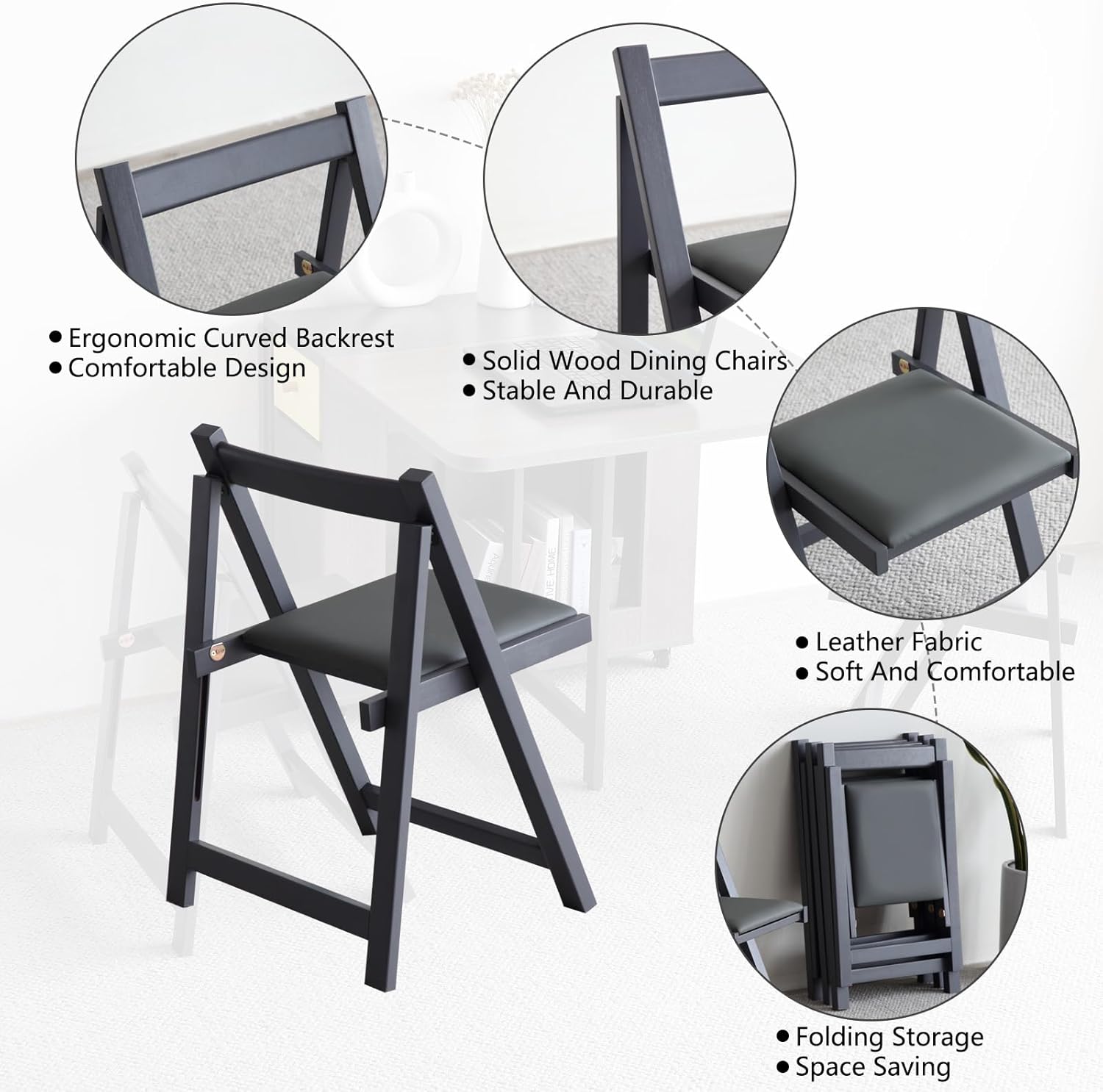 5-Piece Folding Dining Table and Folding Chairs Set, Grey V16120