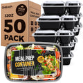50 Pack 32oz 2 Compartment Meal Prep Container Microwave Safe BPA-Free Black X4212