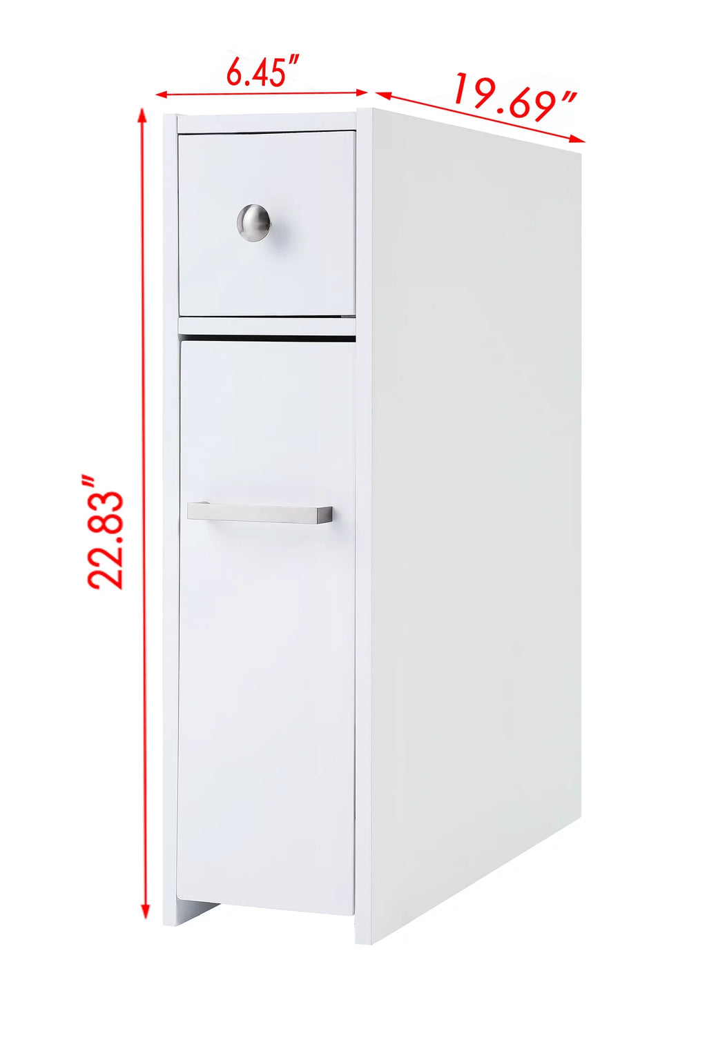 White Slim Bathroom Storage Cabinet with Toilet Paper Holder and Slide Out Drawer S97257