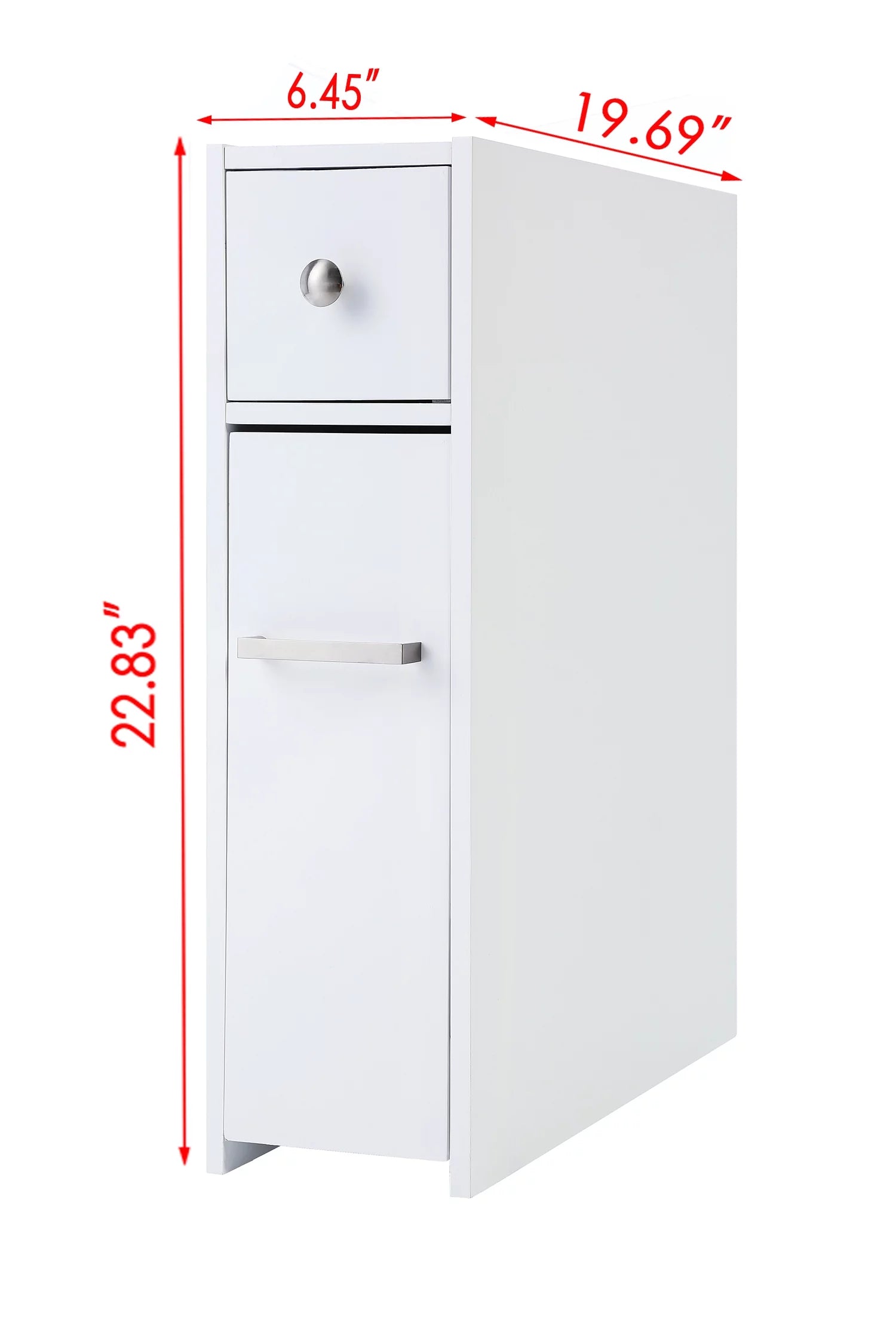 White Slim Bathroom Storage Cabinet with Toilet Paper Holder and Slide Out Drawer S97257