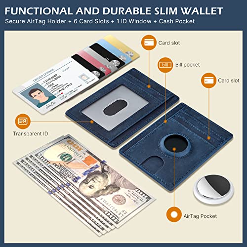 Slim Minimalist Crazy Horse Leather Airtag Card Wallet (Black) S765459
