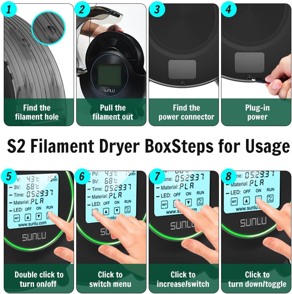 Filament Dryer Box with Fan, 360° Heating, Humidity Display, 1 Kg Spool L393