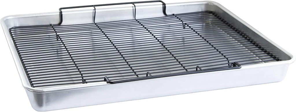Extra Large Oven Crisping Baking Tray with Rack, Silver P385
