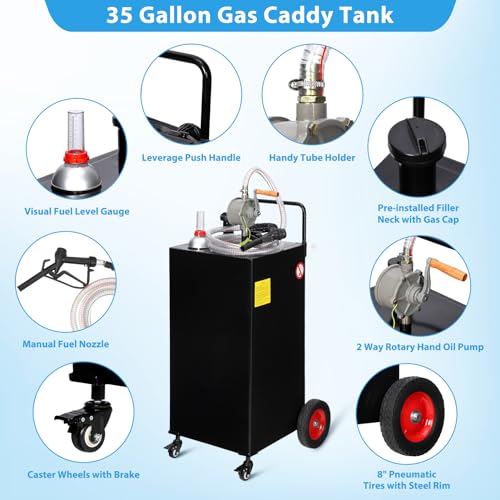 30 Gallon Portable Gas Caddy on 4 Wheels with Manual Transfer Pump J30138