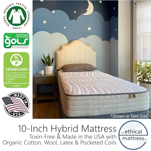 10" Hybrid Mattress with Organic Cotton, Wool, Latex & Pocketed Coils - Queen Size T3432