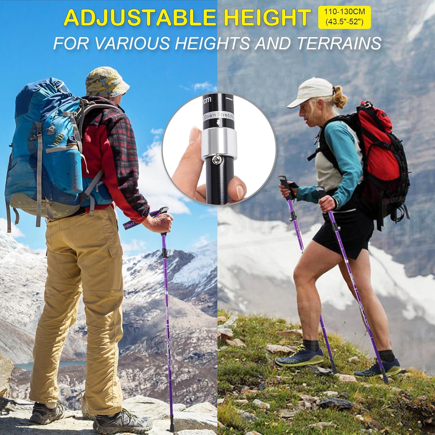 Purple Collapsible Aluminum Hiking Trekking Pole with EVA Foam Handle B6215