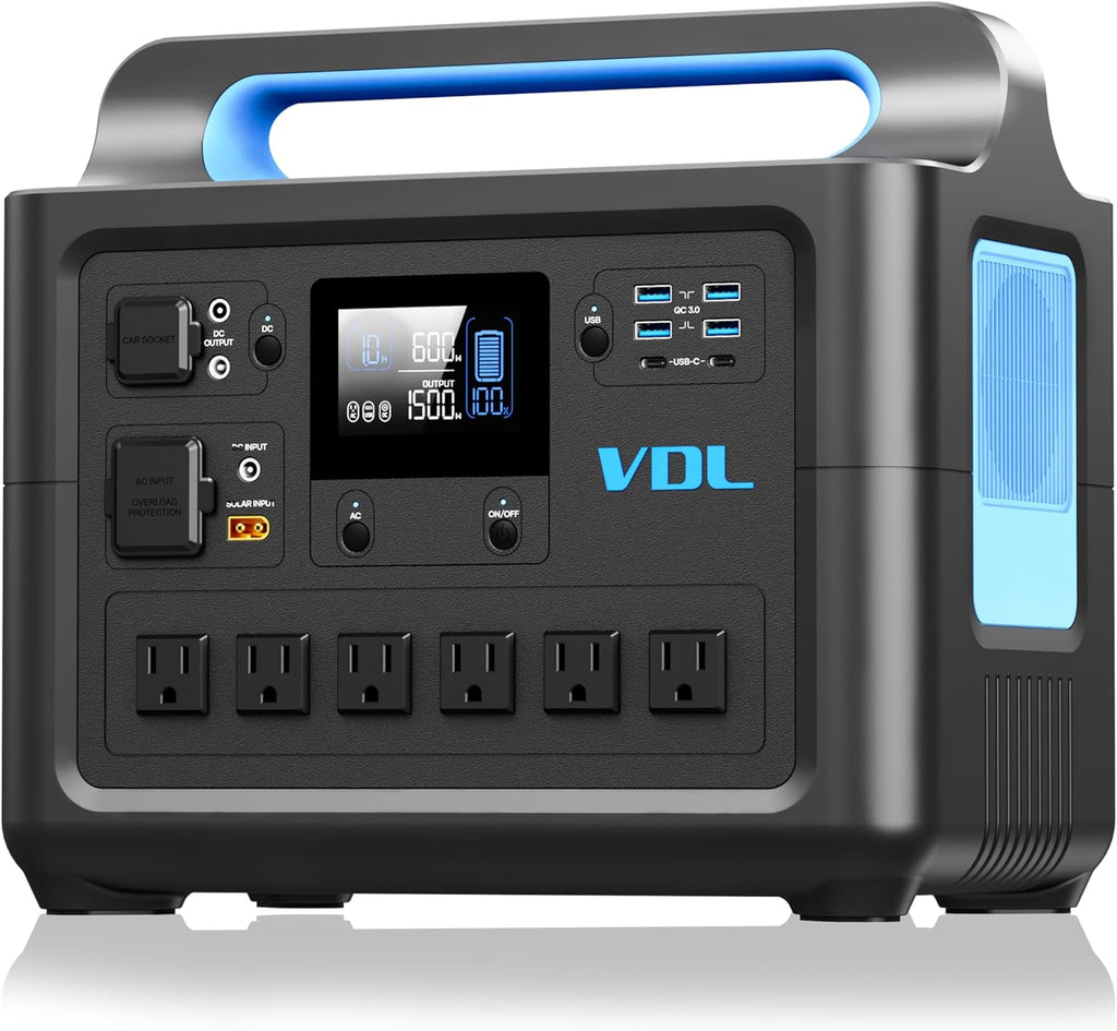 Portable Power Station 1228Wh 1500W LiFePO4 Solar Generator 6x110V Pure Sinewave AC Outlets D712
