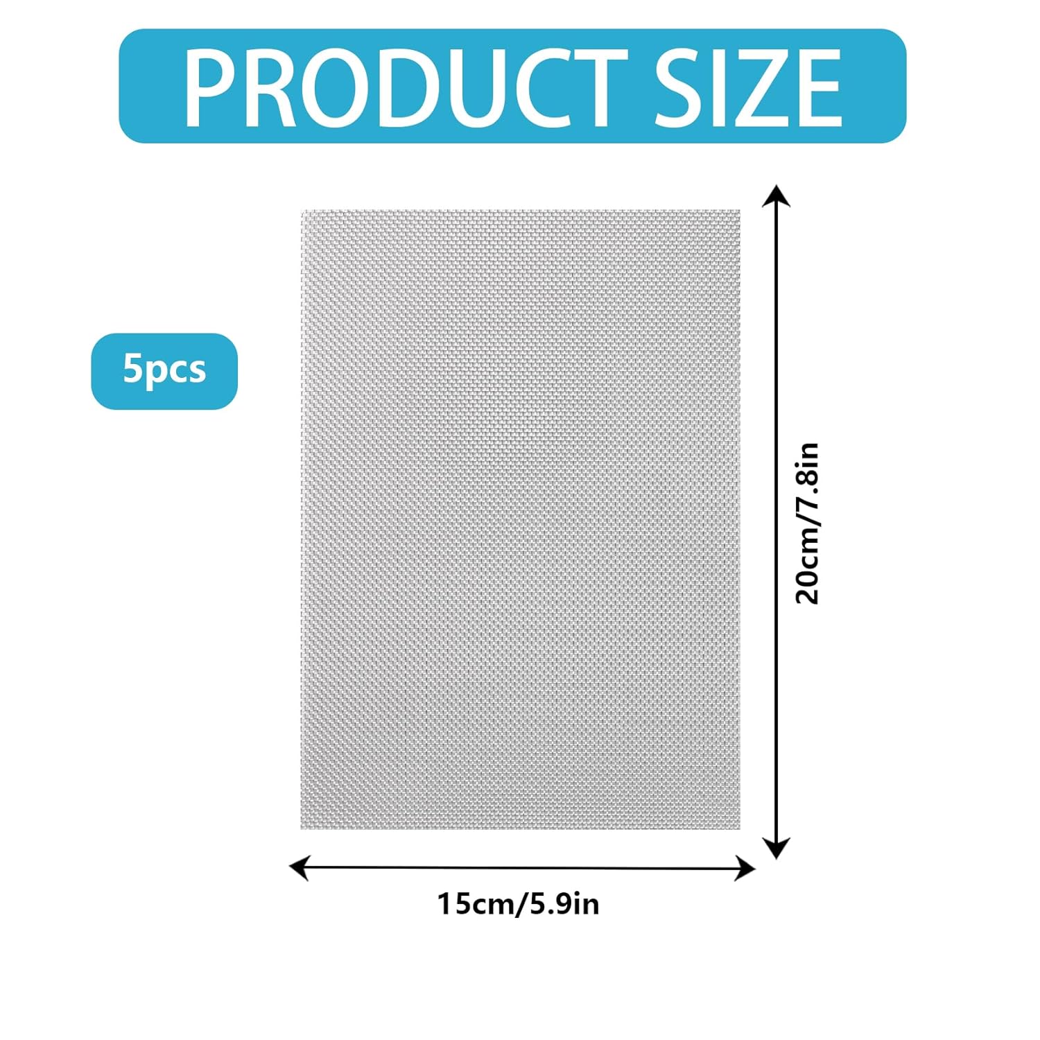 5 Pcs 20 Mesh 304 Stainless Steel Woven Wire Mesh 6" x 8" Metal Mesh Sheet U635306