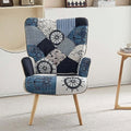Grey Plaid Upholstered Armchair with Wooden Base V3686