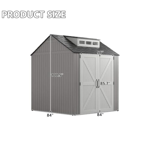 Large Resin Outdoor Storage Shed with Floor (7-10.5 Ft) Brown 7x7 FT R8722
