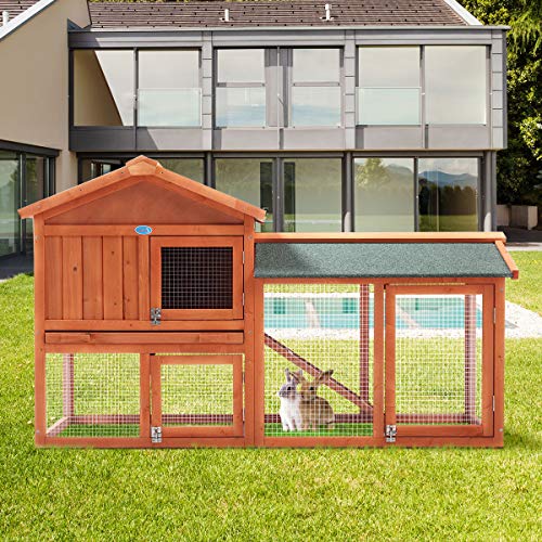 Orange Wooden Rabbit Hutch with Removable Tray & Ramp A5114