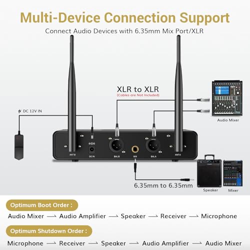 Wireless Microphone System, UHF Cordless Handheld Dynamic Mic Kit with Receiver, Black D65346