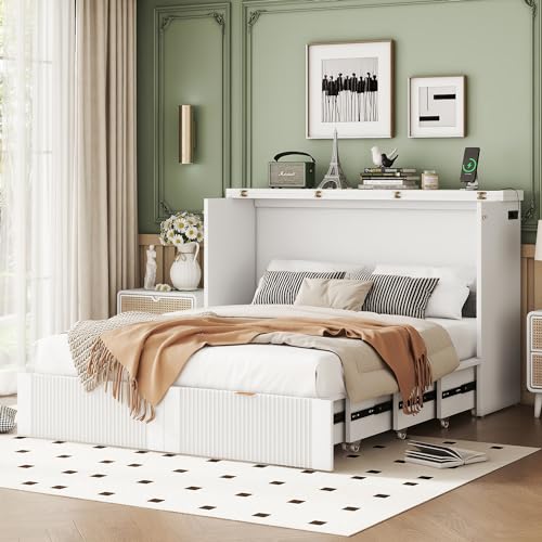 Grey Full Size Wood Murphy Bed with Storage N867894