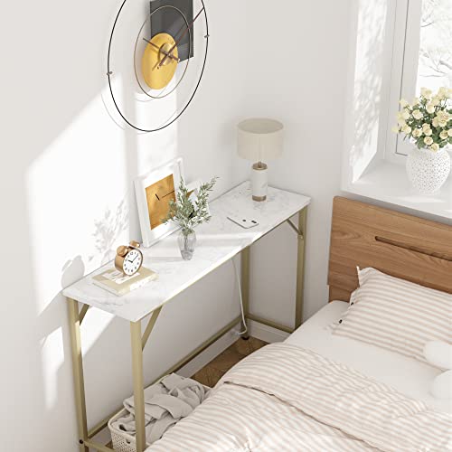 Gold Narrow Console Table with Outlets T5809