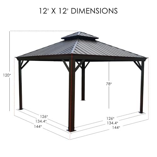 10ft x 12ft Hardtop Gazebo with Galvanized Steel Double Roof and Netting H47691