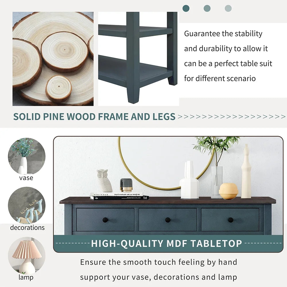 Navy Storage Console Table with 3 Drawers and 2 Shelves Q90389