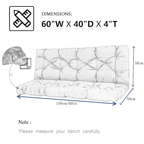 Waterproof 2-3 Seat Replacement Swing Seat Cushion with Backrest and Ties (40 * 60 in) L7153