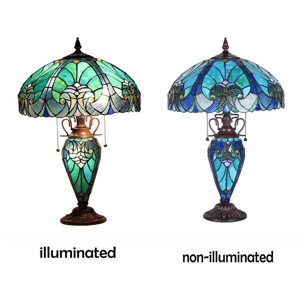 Tiffany Table Lamp 16" Wide Handmade Stained Glass Lamp Shade 3 Light Sea Green Z45724