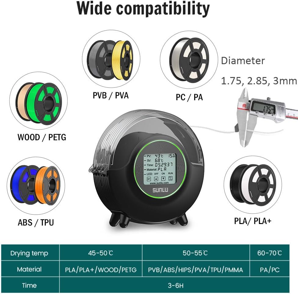 Filament Dryer Box with Fan, 360° Heating, Humidity Display, 1 Kg Spool L393