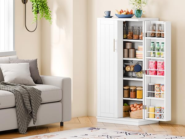 Black Wooden Pantry Cabinet with Doors and Adjustable Shelves R5718