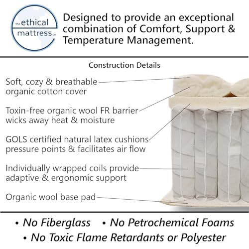 10" Hybrid Mattress with Organic Cotton, Wool, Latex & Pocketed Coils - Queen Size T3432
